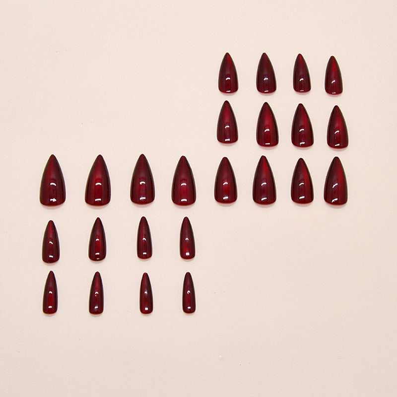 Wine Red Cat Eye Almond Nails - Removable Press On Nail Set