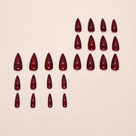 Wine Red Cat Eye Almond Nails - Removable Press On Nail Set