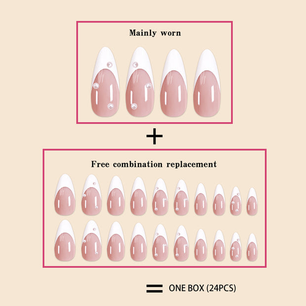 Pearl French White Edge Nails - Medium Length Press-On Set