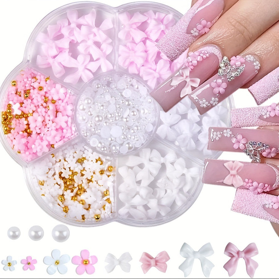Resin Bow Nail Decorations - Cute Mixed Pearl Ornaments