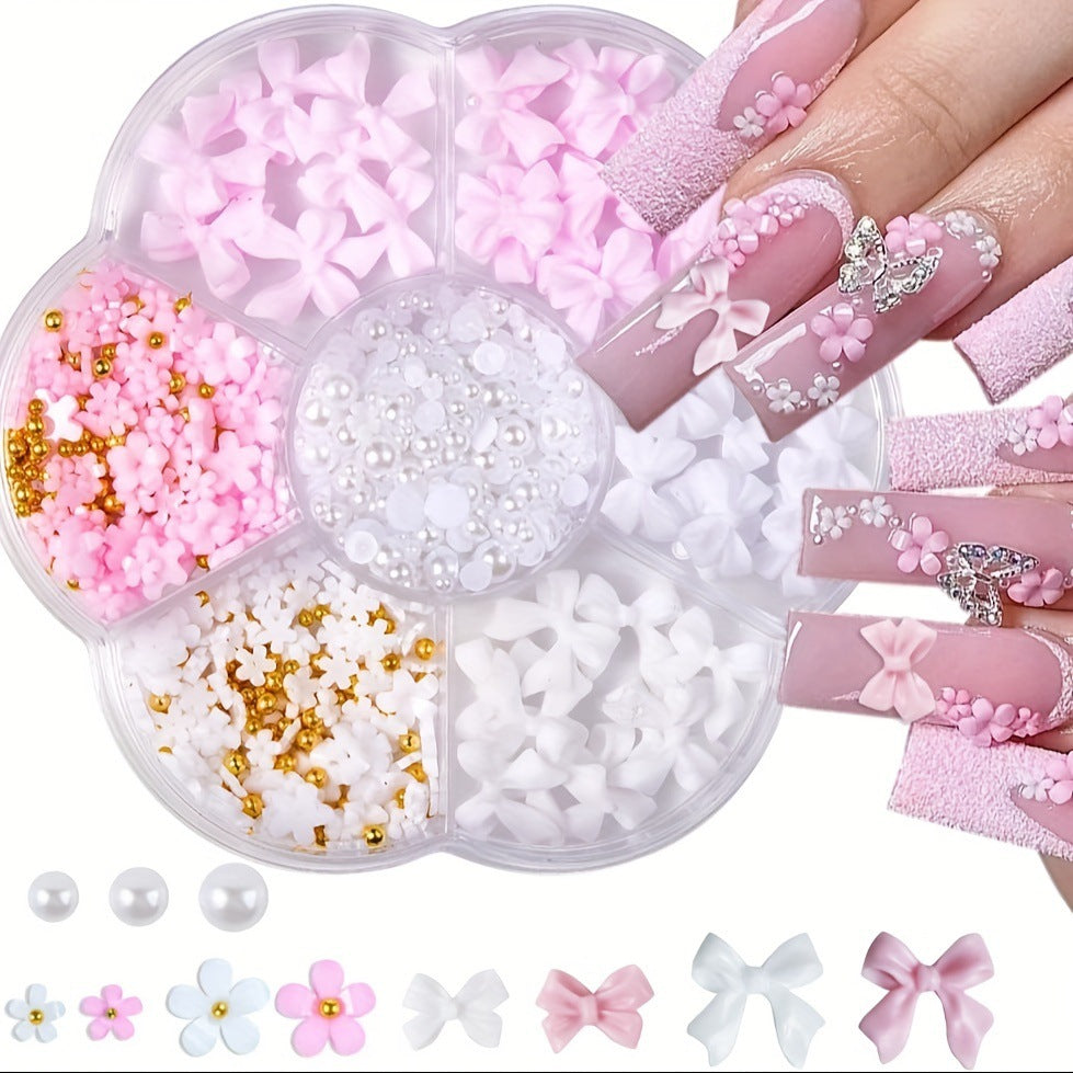 Resin Bow Nail Decorations - Cute Mixed Pearl Ornaments