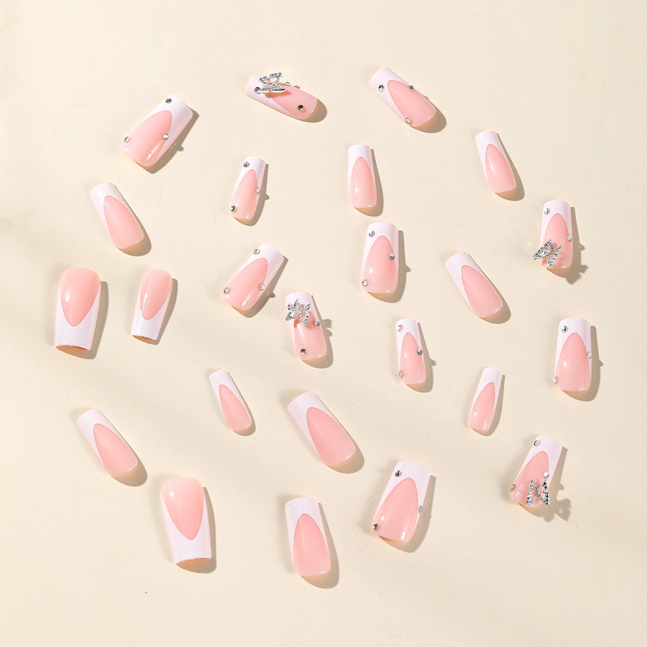 Elegant White French Tips with 3D Butterfly Decor