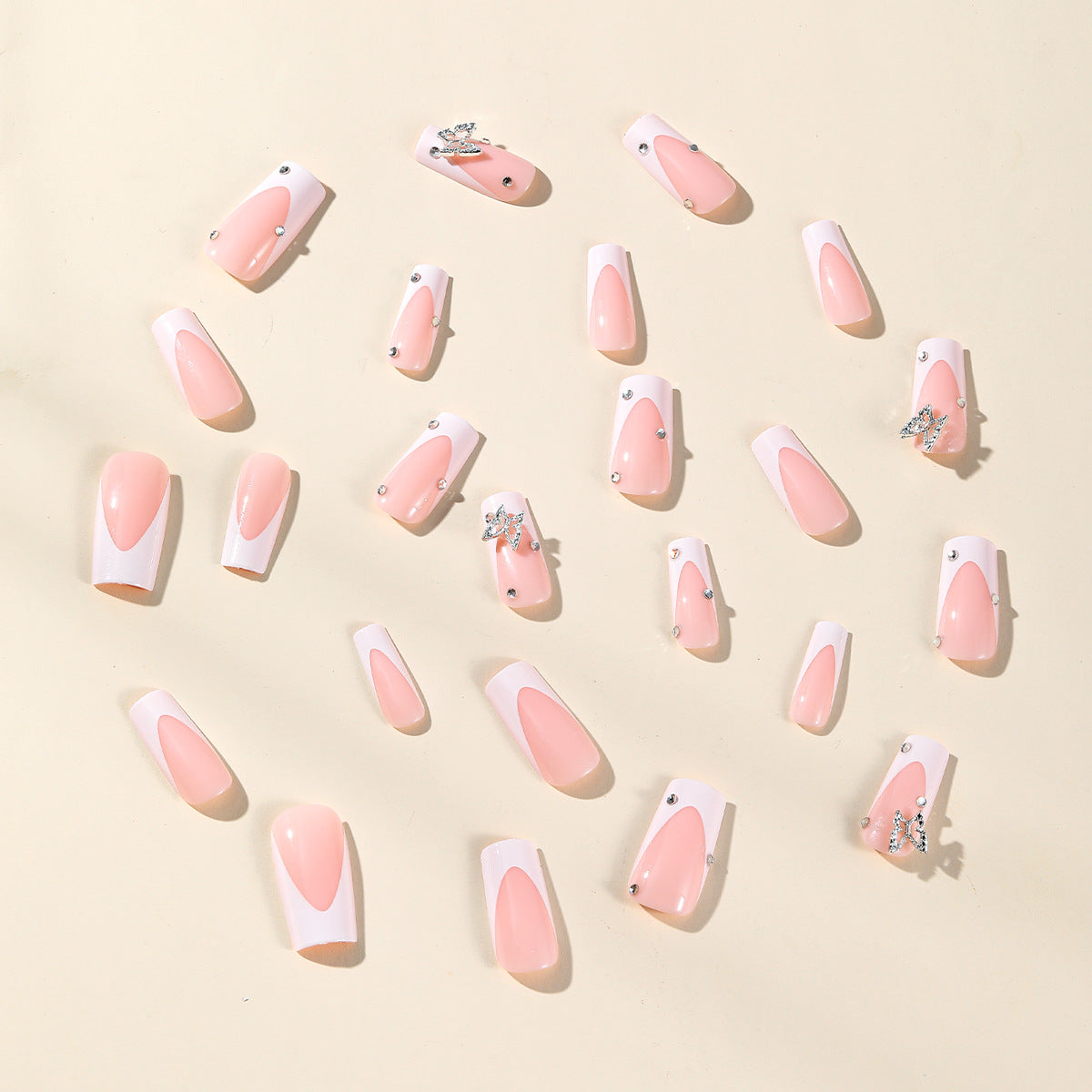 Elegant White French Tips with 3D Butterfly Decor