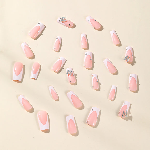 Elegant White French Tips with 3D Butterfly Decor