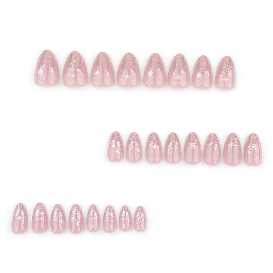 Glitter French Gradient Nails - Almond Short Nail Set