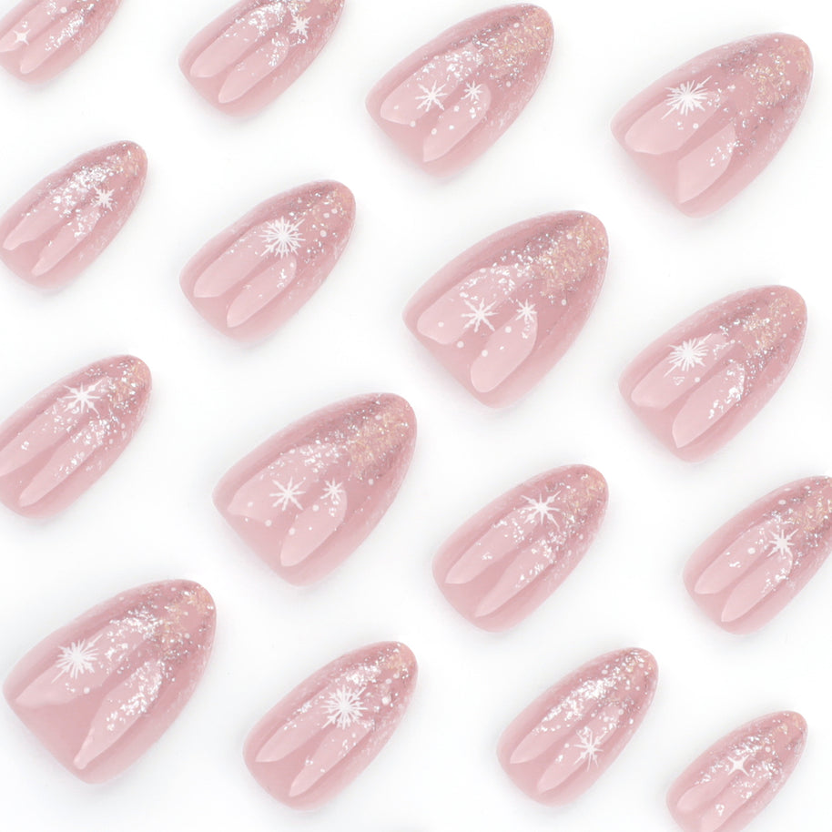 Glitter French Gradient Nails - Almond Short Nail Set