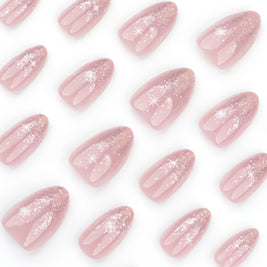 Glitter French Gradient Nails - Almond Short Nail Set