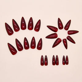 Wine Red Cat Eye Almond Nails - Removable Press On Nail Set