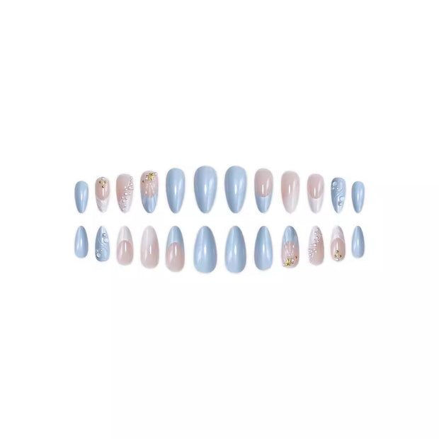 3D Pearl Almond Nails - Fashion Ocean Nail Set