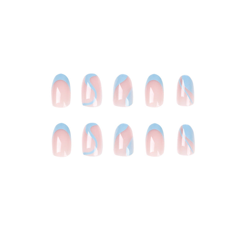 French Blue Wave Nails - Detachable Oval Tips