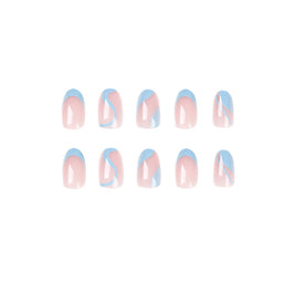 French Blue Wave Nails - Detachable Oval Tips