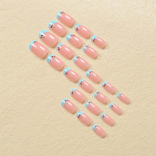 European Square Nail Patches - Light Blue French Style Tips