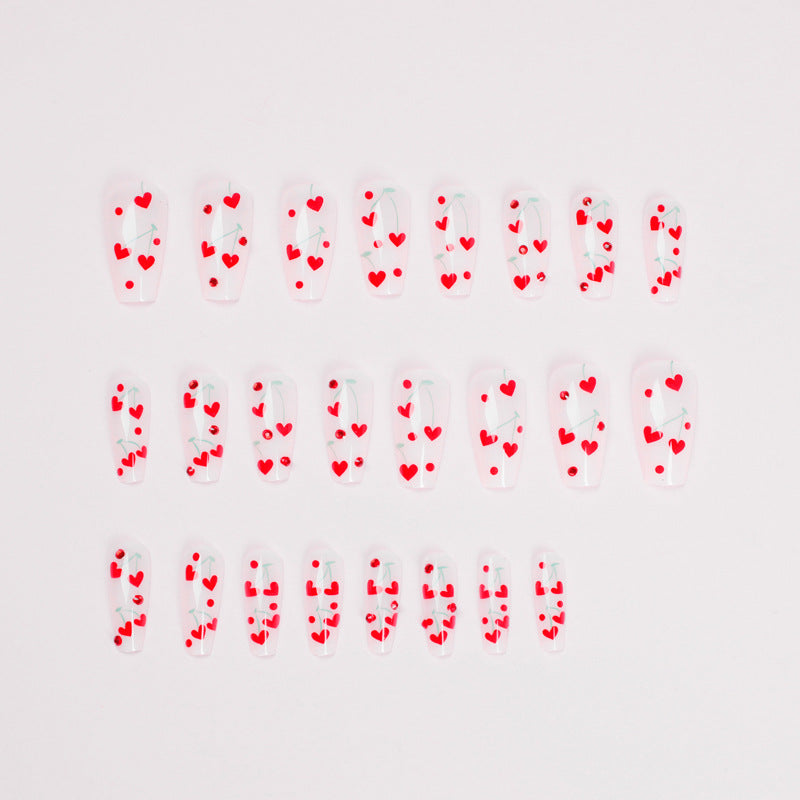 Press-On Love Nails - Glamorous Cherry Red Design