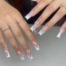 Elegant White French Tips with 3D Butterfly Decor