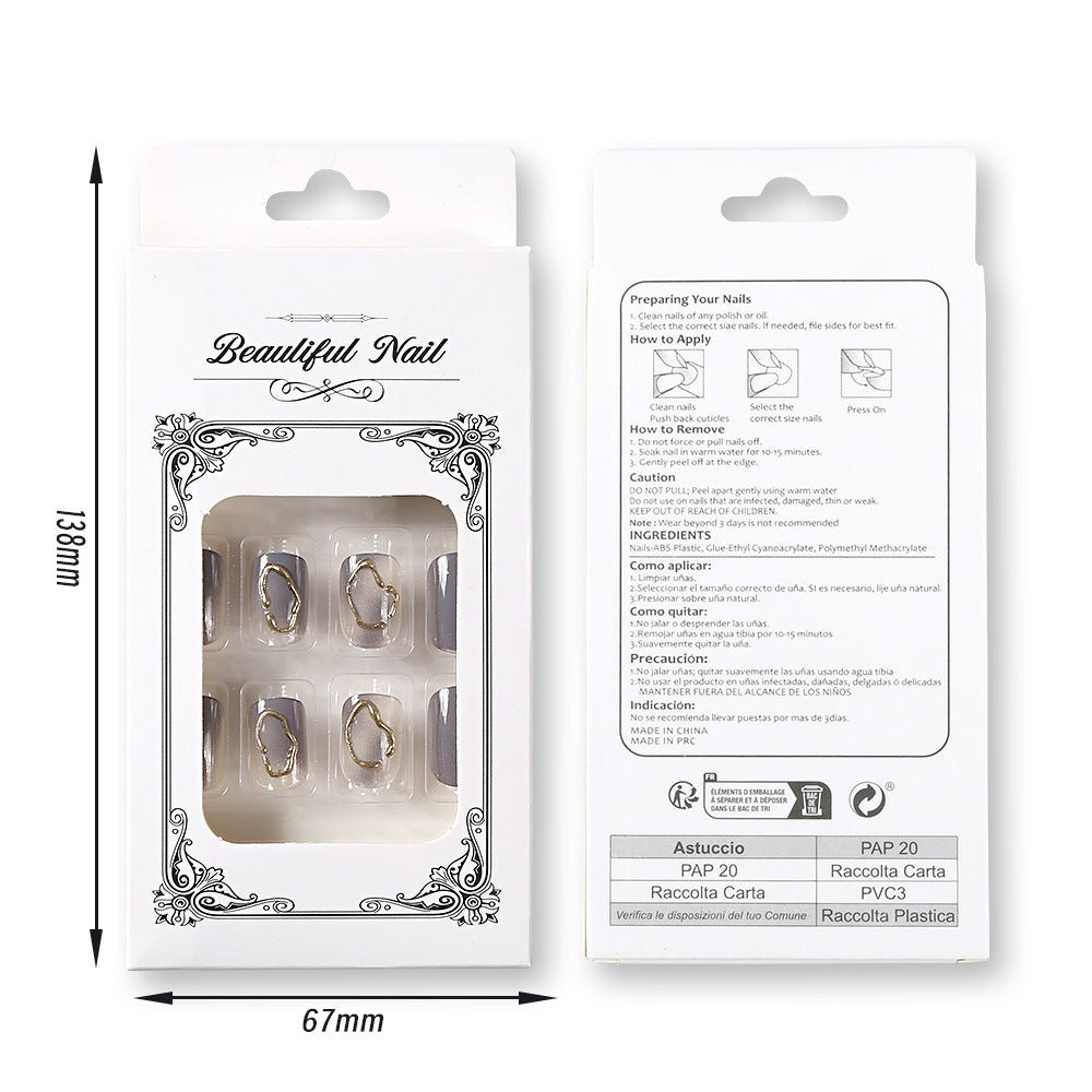 Autumn Winter Press On Nails - Ice Gray Gold Coil Short Square Tips