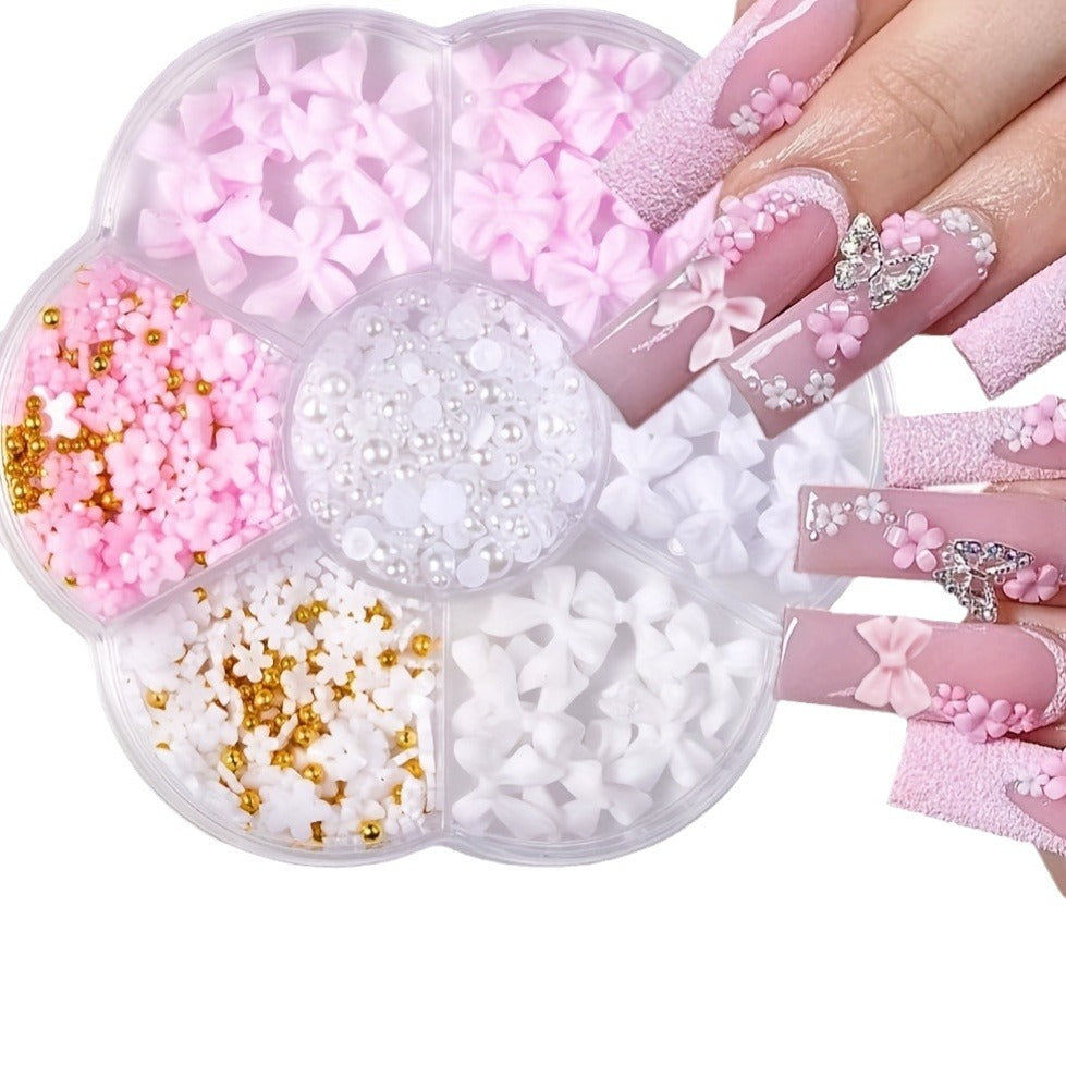 Resin Bow Nail Decorations - Cute Mixed Pearl Ornaments
