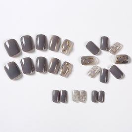 Autumn Winter Press On Nails - Ice Gray Gold Coil Short Square Tips