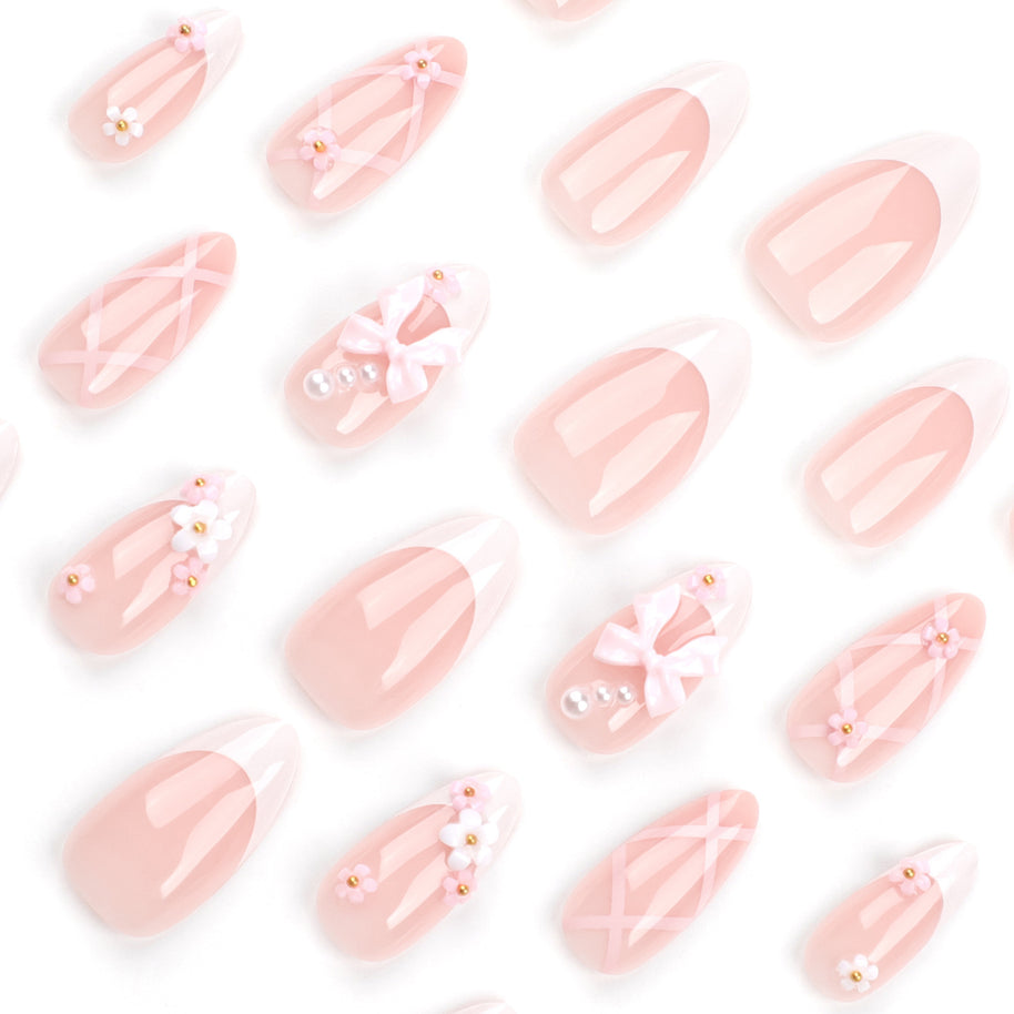 French White Nail Patches - Sweet Bow Accents