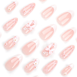 French White Nail Patches - Sweet Bow Accents