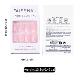 24 Piece Square Press On Nails Pink - Ready to Wear Fake Nail