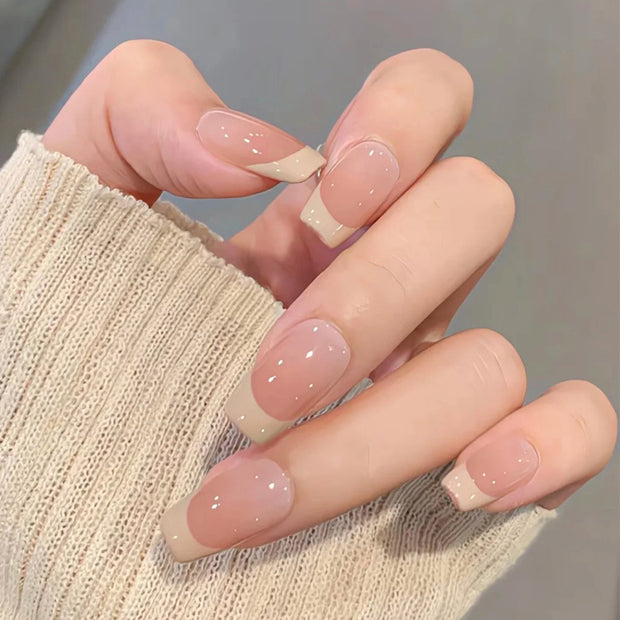 French White Edge Nails - Starry Sky Design