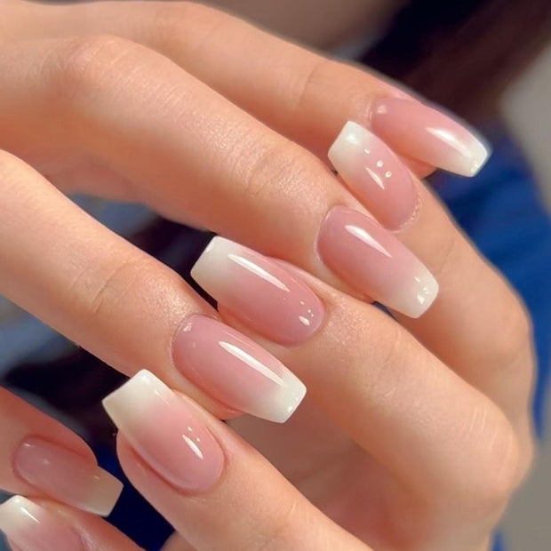 Pink & White Gradient Nails – Plaid Ballet Press-On Set

