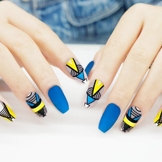 Pointed Matte False Nails - 24pc Color Printed Nail Set
