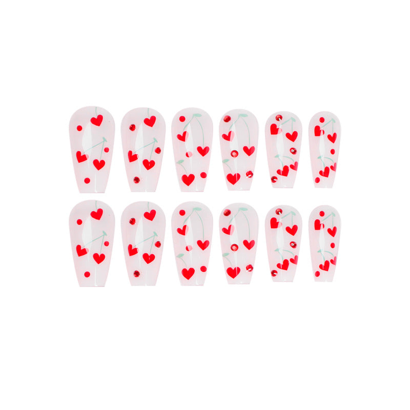Press-On Love Nails - Glamorous Cherry Red Design
