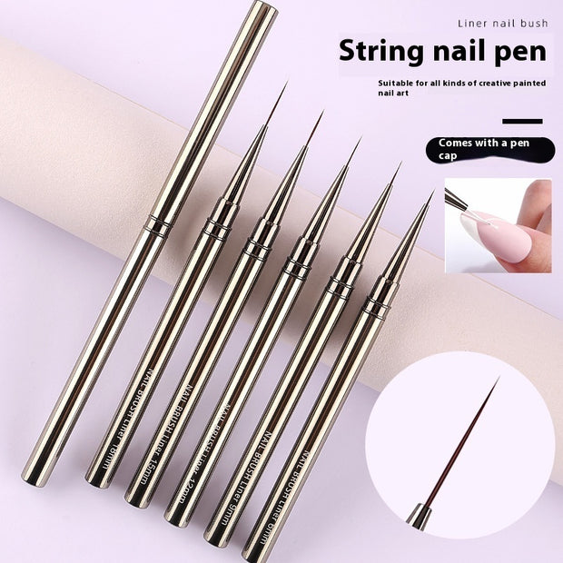 Professional Nail Art Line Pens – 5-Piece Gun Metal Set for Detailed Designs

