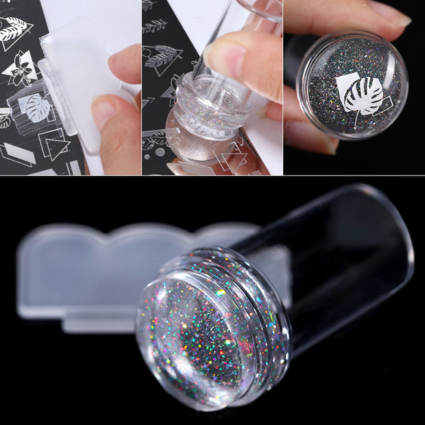 Transparent Nail Stamp Laser Seal – Colorful Handle Magic Printing Tool
