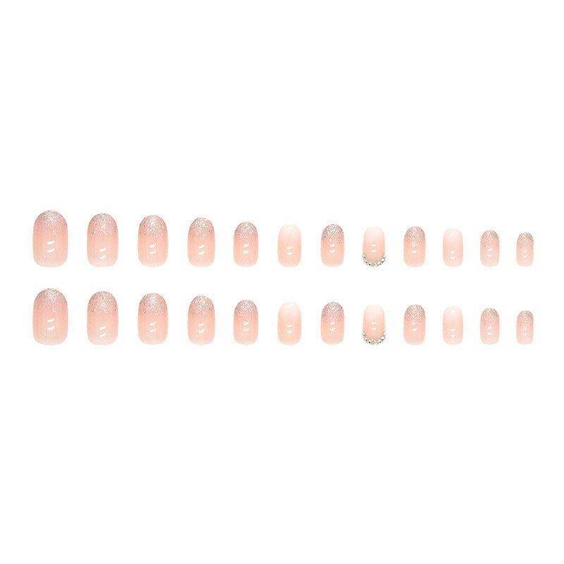 Gradient Glitter Fake Nails - Diamond Armor Oval Shape