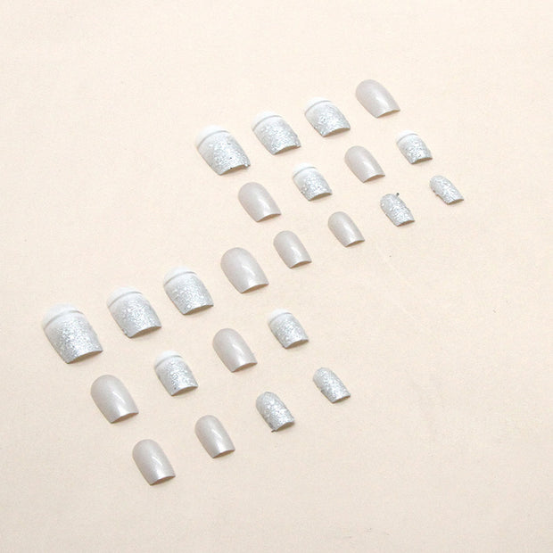 Elegant Square Press On Nails – Silver Glitter & Starry Sky Nail Art