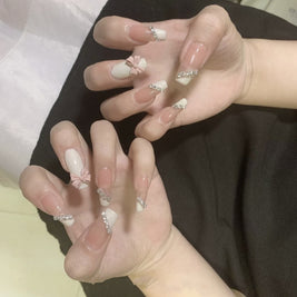 Diamond Bow Nail Patches - U-Shaped French Press-On Set