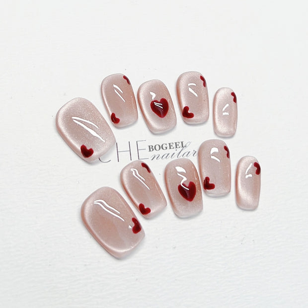 Cat Eye White Short Square Press On Nails