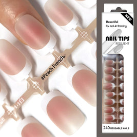 European Square Press On Nails - Frosted French Nude & Blush Tips