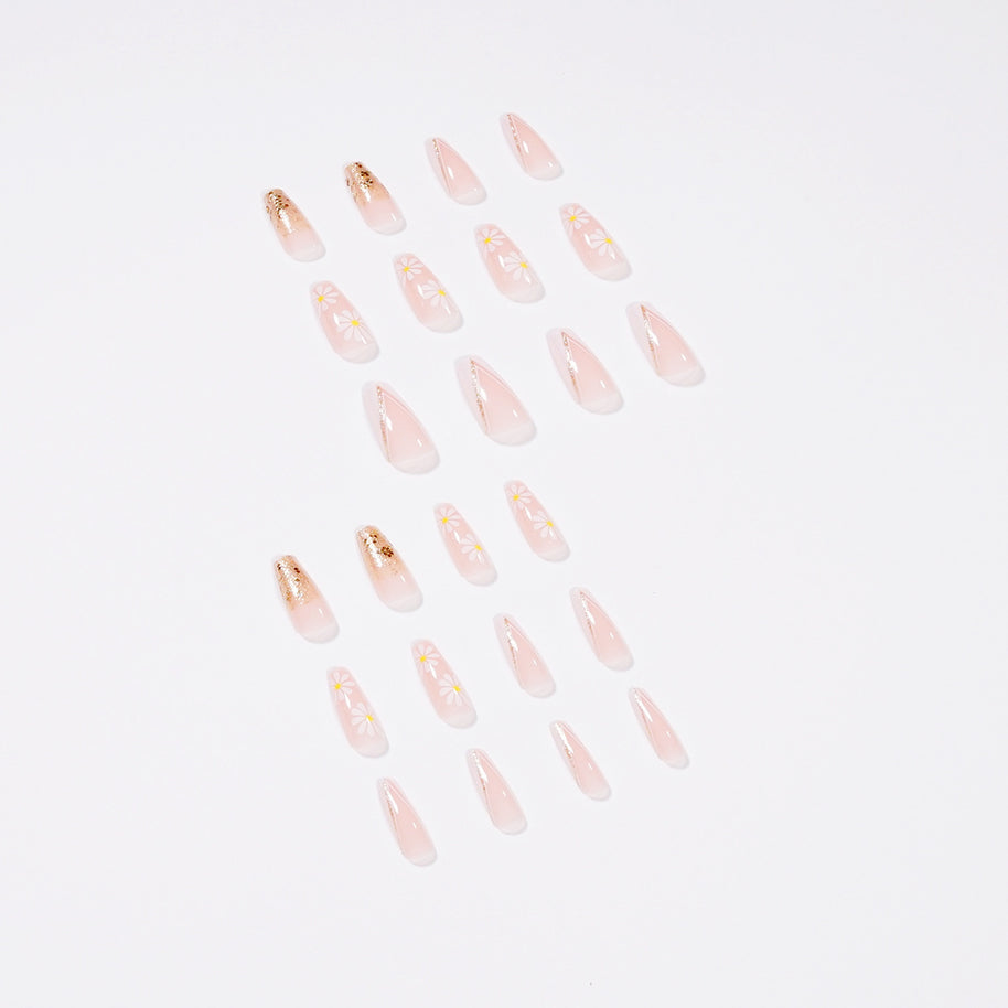 French Floral Press-On Nails - Rose & Tulip Ballet Length Tips