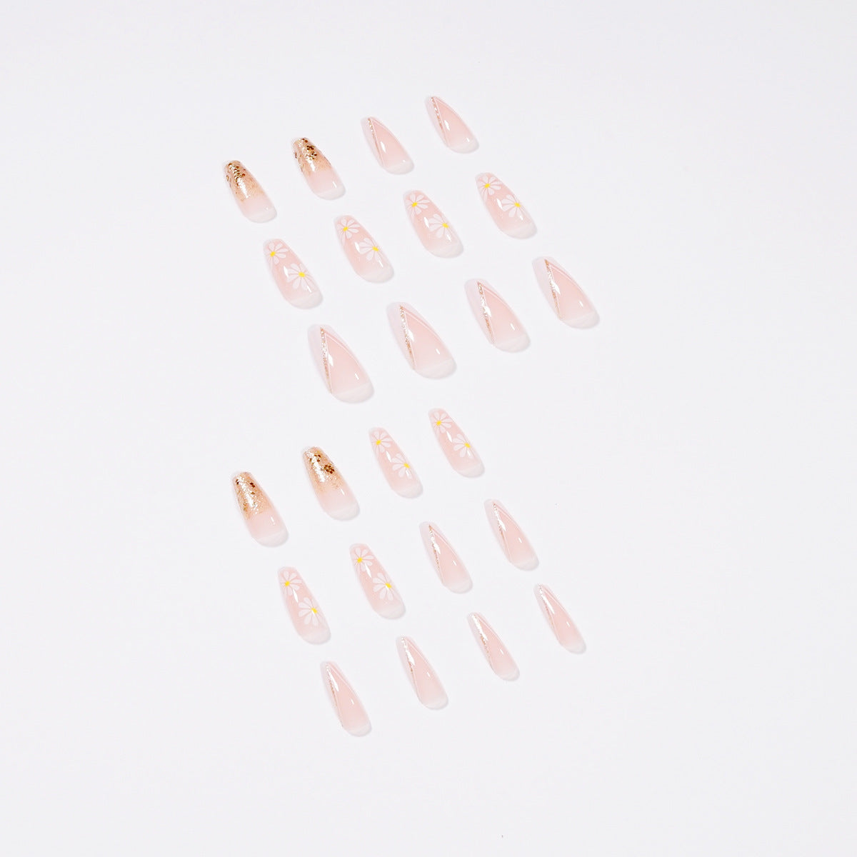 French Floral Press-On Nails - Rose & Tulip Ballet Length Tips