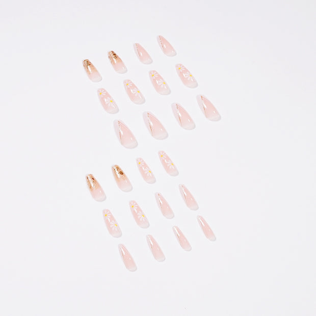 French Floral Press-On Nails - Rose & Tulip Ballet Length Tips