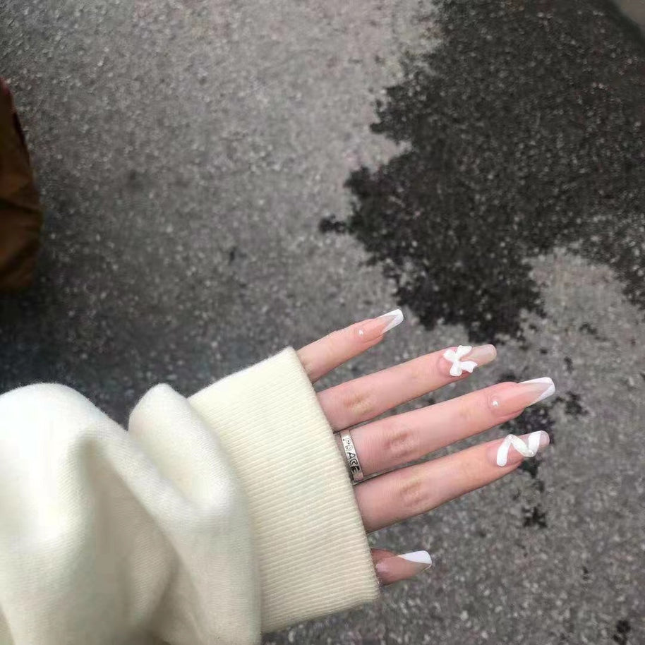 Diamond Bow Nail Patches - U-Shaped French Press-On Set