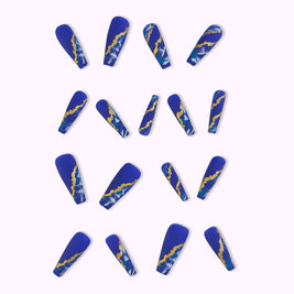 Blue Flame Marble Press On Nails - Starry Sky Design