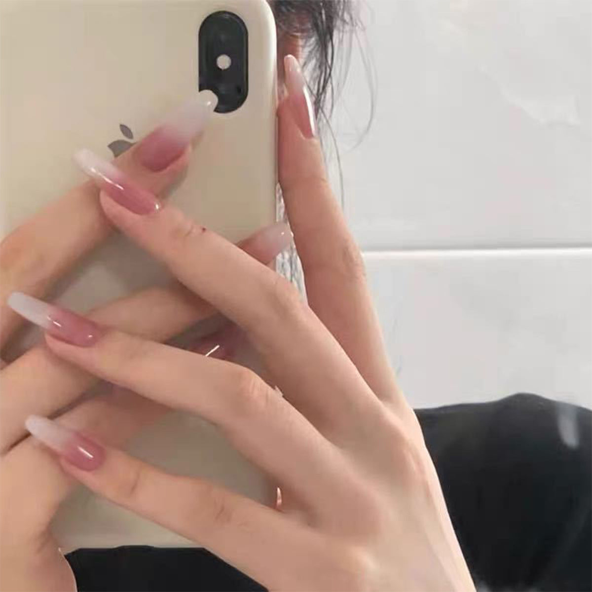 Milky White Gradient Nails - Long Ballet Press-On Set
