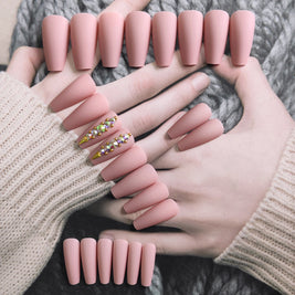 Matte Ballet Nails - Long Flesh Diamond Love Design