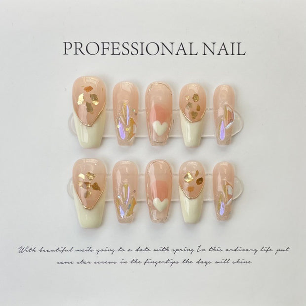 French Sequins Press On Nails - Love Design Detachable Set
