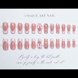 French Style Bow Nail - 24PC Pink Crystal Set