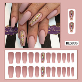 Matte Ballet Nails - Long Flesh Diamond Love Design