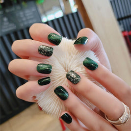 Glitter Green False Nails - 24pc Fashionable Nail Patches