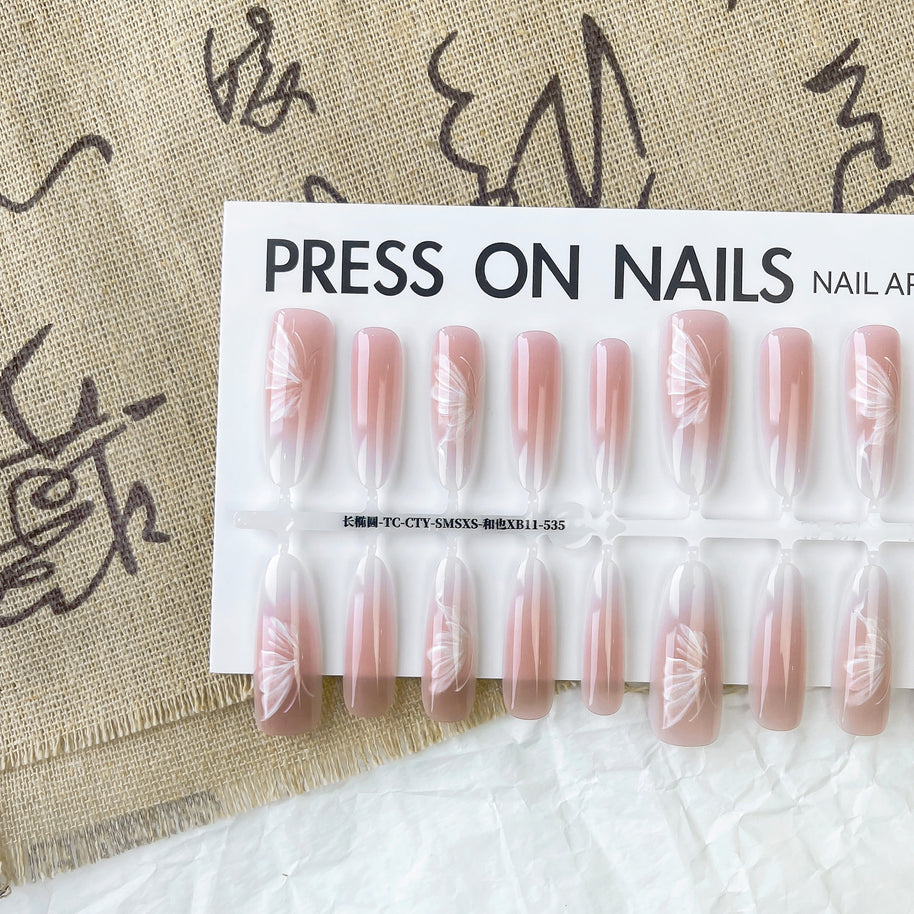 Matte & Glossy Almond Nails - Chinese Butterfly Nail Art