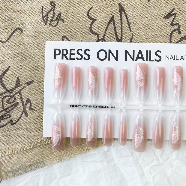 Matte & Glossy Almond Nails - Chinese Butterfly Nail Art