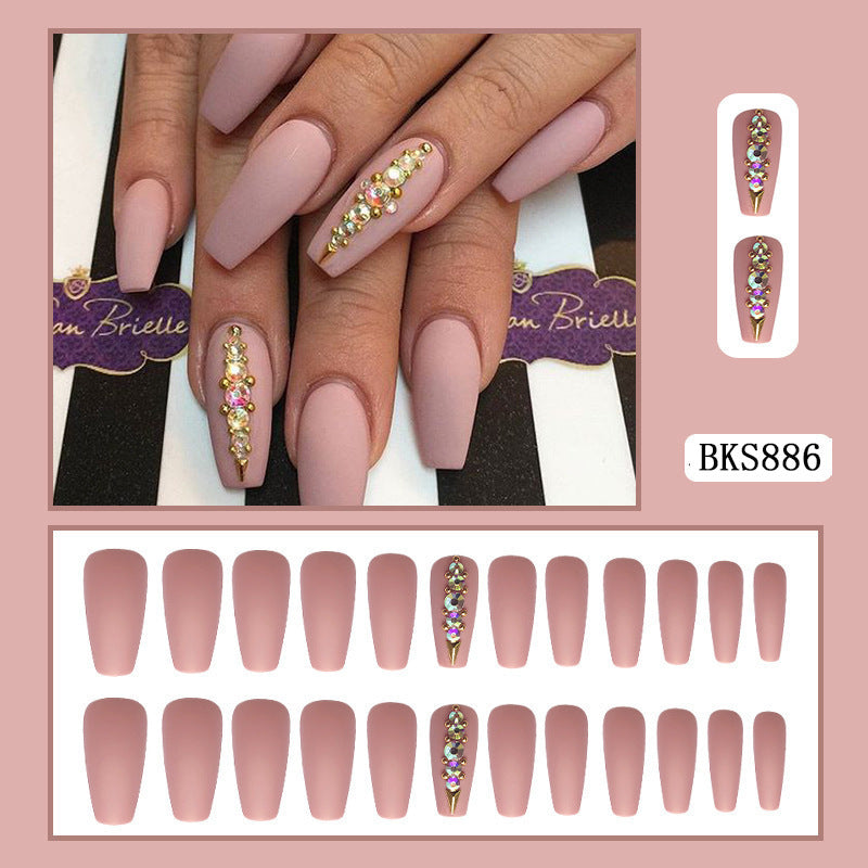 Matte Ballet Nails - Long Flesh Diamond Love Design