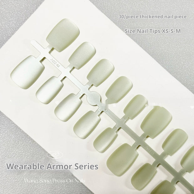 Aurora Effect Fake Nails - Frosted Velvet Short Ladder Style